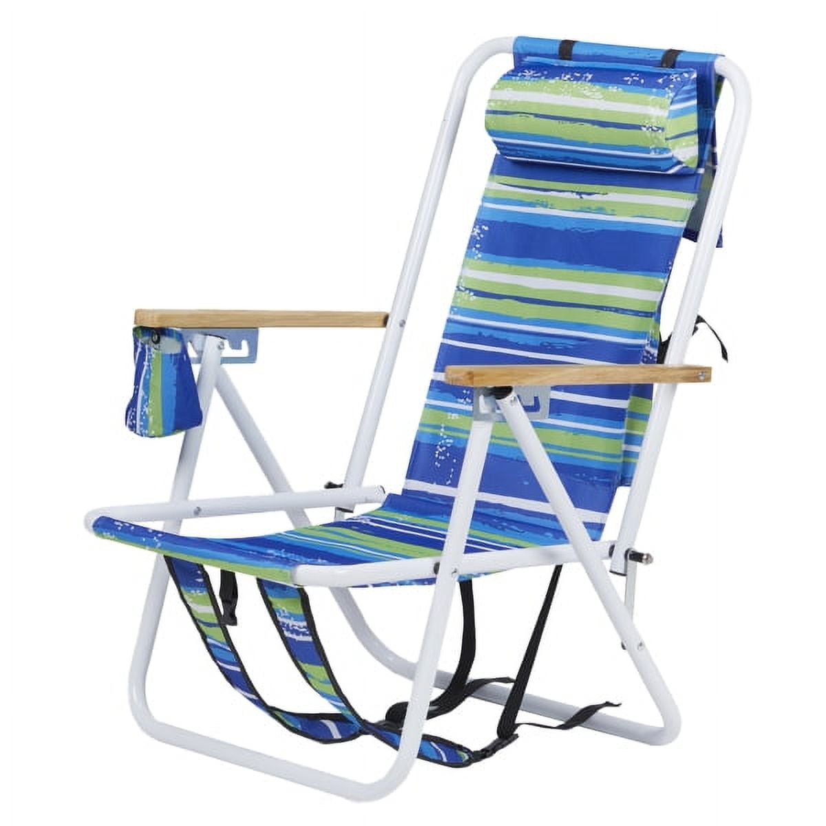 Folding Beach Chair with 4 Recline Positions, Camping Chair Backpack Straps, Wooden Armrests & Cup Holder, 265lb Capacity
