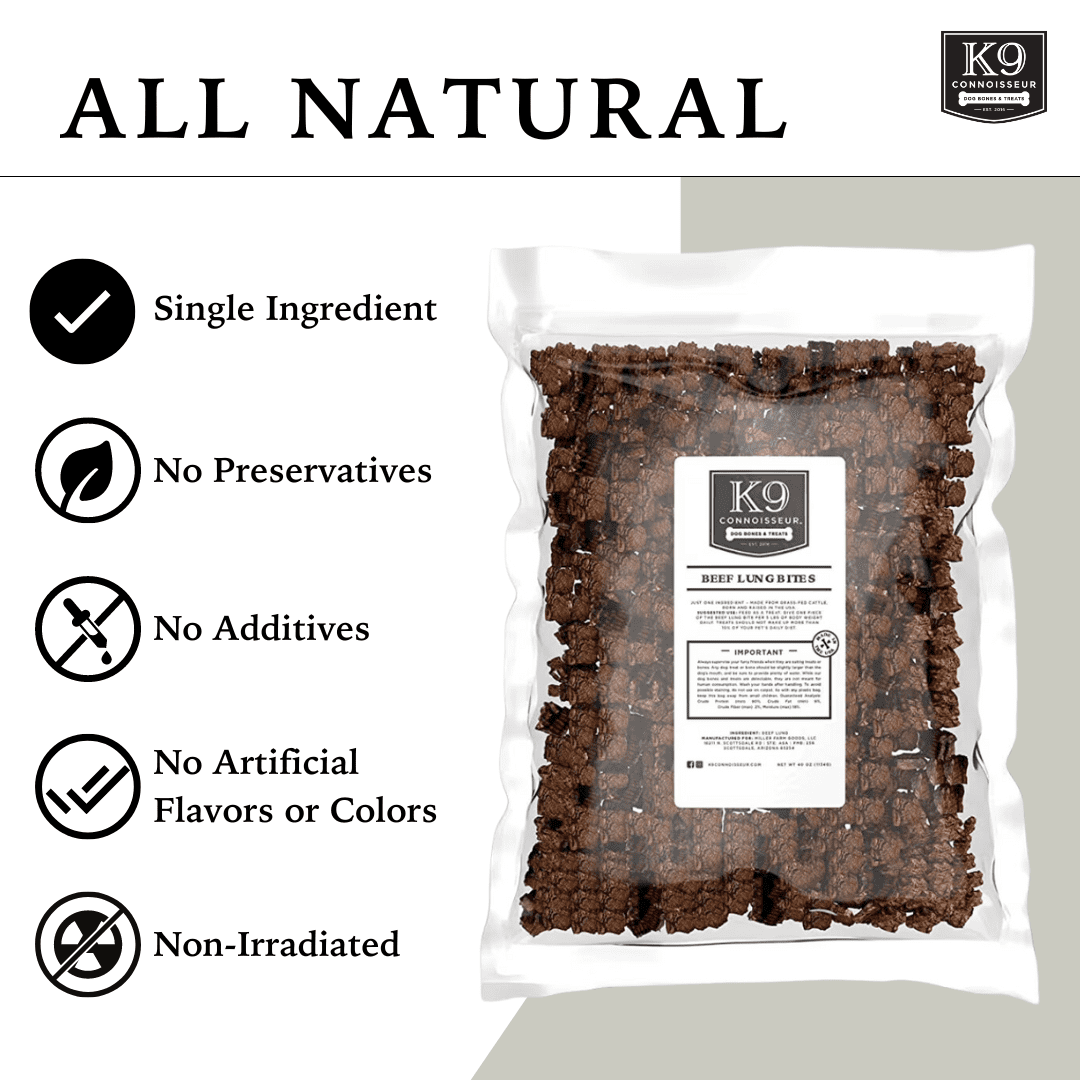 K9 Connoisseur Beef Lung Bites Dog Treats - Made in USA, One Ingredient Dog Treats & All Natural Dog Treats, Grain Free Dog Treats for All Breeds & Sizes - 2.5 Pounds
