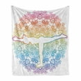 thumbnail image 1 of Yoga Soft Flannel Fleece Blanket, Woman Doing Warrior 3 Pose Virabhadrasana on Mandala Inspired Floral Backdrop Balance, Cozy Plush for Indoor and Outdoor Use, 60" x 80", Multicolor, by Ambesonne, 1 of 6
