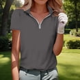 thumbnail image 4 of hotojiny Women's Quarter Zip Sweatshirt Lapel Short Sleeve Solid Pullover Lightweight Loose Fit Workout Summer Tops, 4 of 5