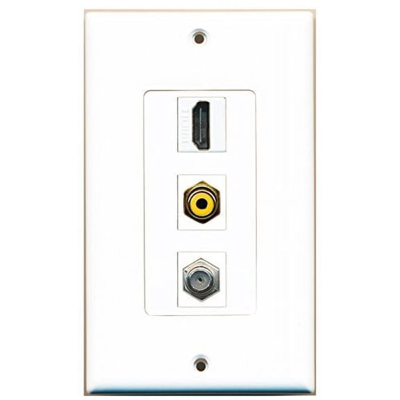 RiteAV - 1 Port HDMI and 1 Port RCA Yellow and 1 Port Coax Cable TV- F-Type Decorative Wall Plate Decorative