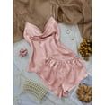 thumbnail image 5 of Women's Satin Pajama Set Soft 2 Piece Booty Shorts Lounge Set Silk Cami Shorts Set Summer Sleepwear Cowl Neck Tank Peach Large, 5 of 5