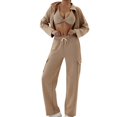 thumbnail image 1 of Posijego Women's 2 Piece Zip up Long Sleeve Crop Sweatshirts Drawstring Cargo Sweatpants Lounge Sweat Suit, 1 of 4