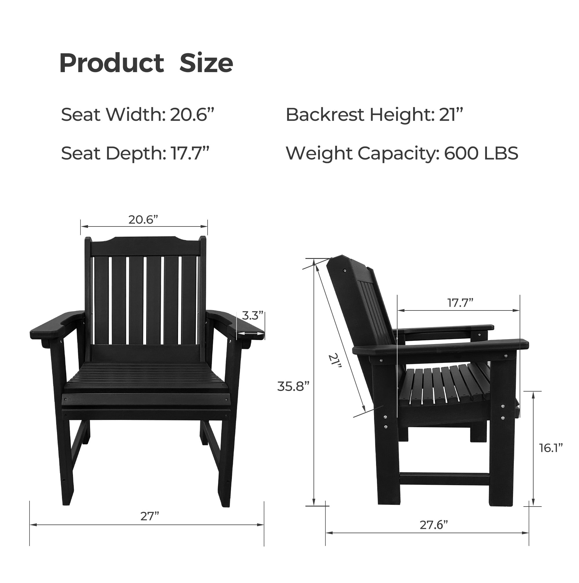 Innovaze HDPE Patio Dining Chair, Outdoor Chair with 18/8 Stainless Steel Hardware,, Heavy Duty 600 lbs, for Outdoor Patio Garden Yard (1 Piece, Matte Black)