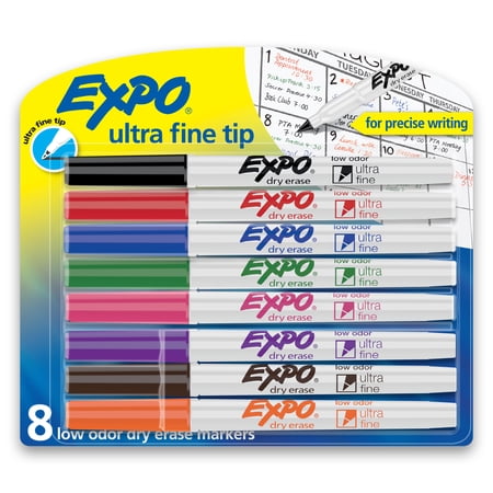 Expo Ultra Fine Tip Dry Erase Markers, Low Odor, Assorted Colors, 8 Count
