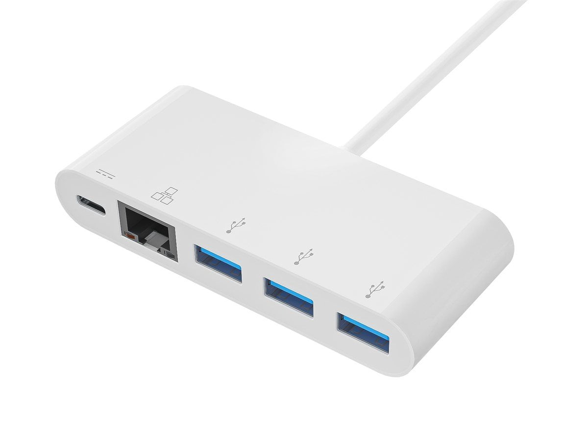 Monoprice USB-C to 3x USB-A 3.0, Gigabit Ethernet, And USB-C (F) Adapter, Compatible With USB-C Equipped Laptops, Apple Macbook and Google Chromebook