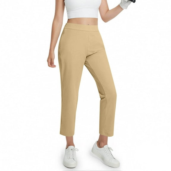 DPTALR Women's Stretch Lightweight Golf Pants,7/8 Ankle with Zip Pockets for Athletic,Hiking,Lounge,Khaki,Size XXL