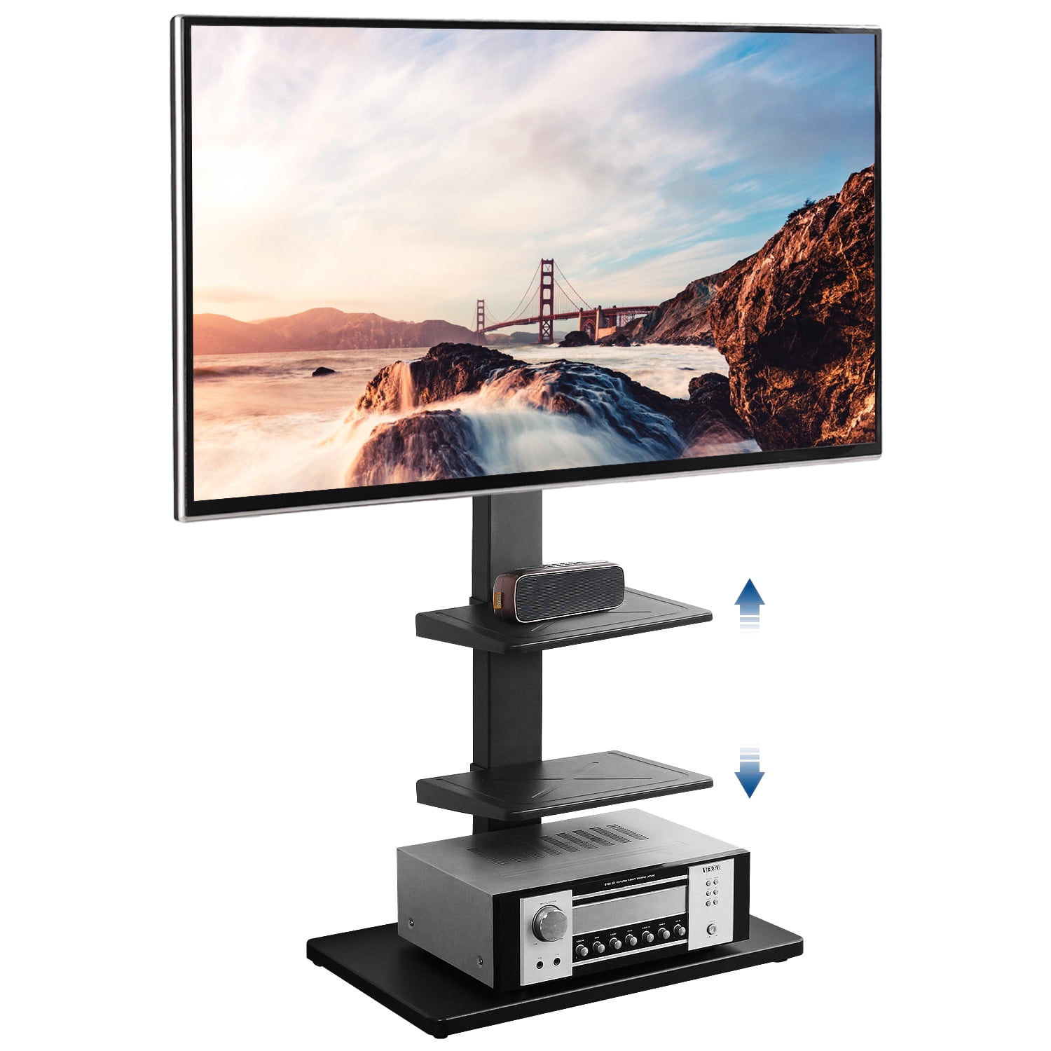 Swivel Floor TV Stand with Swivel Mount Media Component Shelves