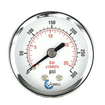 CARBO Instruments 2" Pressure Gauge, Chrome Plated Steel Case, Dry, 0-300 psi/kPa, Back Mount 1/4" NPT