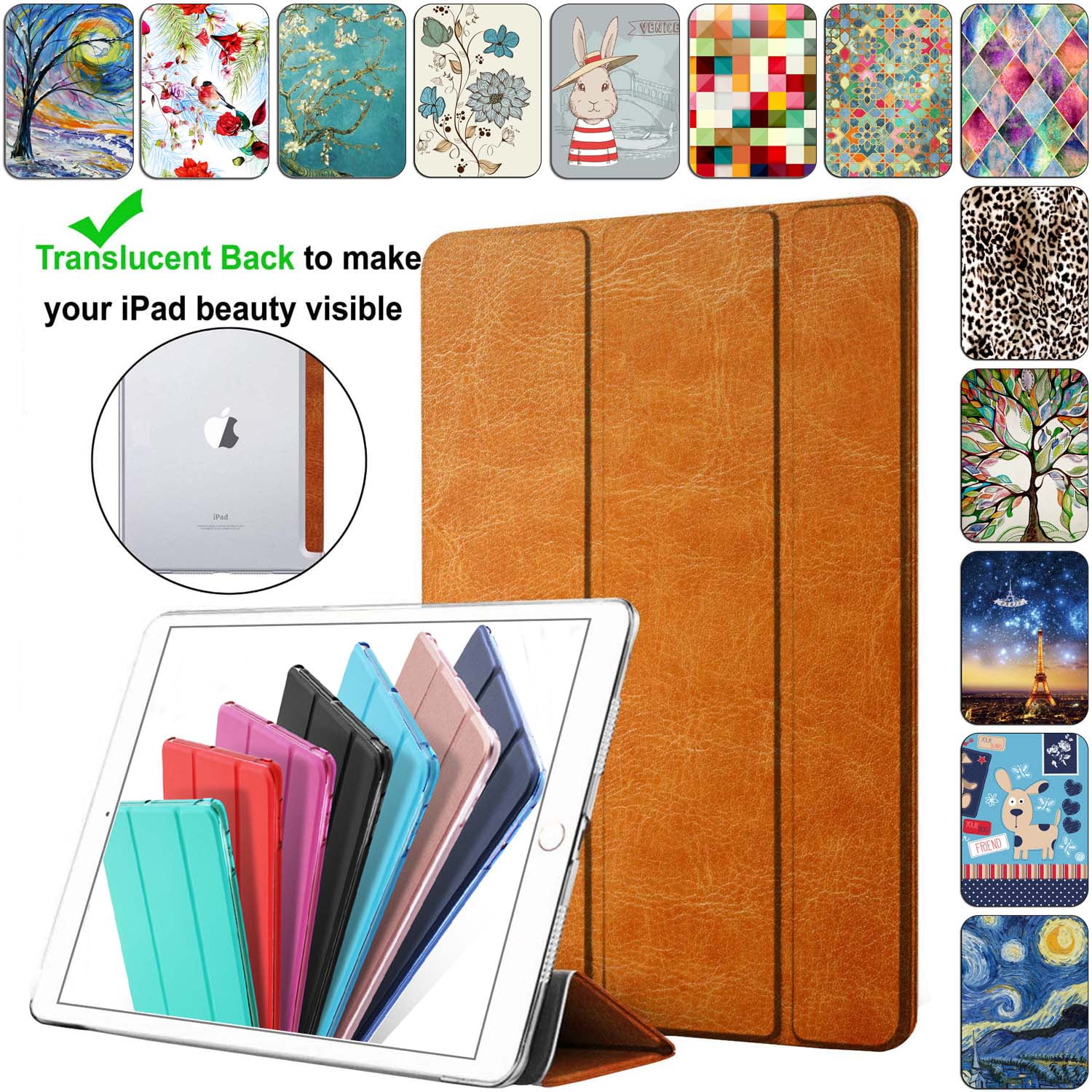 Watercolour Trees iPad Faux Leather Folio case Forest AutumnFall Air4 2020 8th gen,2019 7th,2018 6th,2017 5th gen,Pro12.9,11,10.5,9.7 Mini