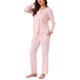 thumbnail image 4 of Conjuntos de pijamas para mujeres con encaje, blusa de manga larga con botones, ropa de dormir, pantalones con cintura elástica y bolsillos, M, rosa, 4 of 6