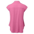 thumbnail image 5 of Tittly Button Down Shirts Womens Shirts Ladies Casual Solid Color Breathable Single Breasted Shirts Women's Short Sleeve Tops Cotton And Linen Short Sleeve Shirts Tshirts Shirts Hot Pink XL, 5 of 7