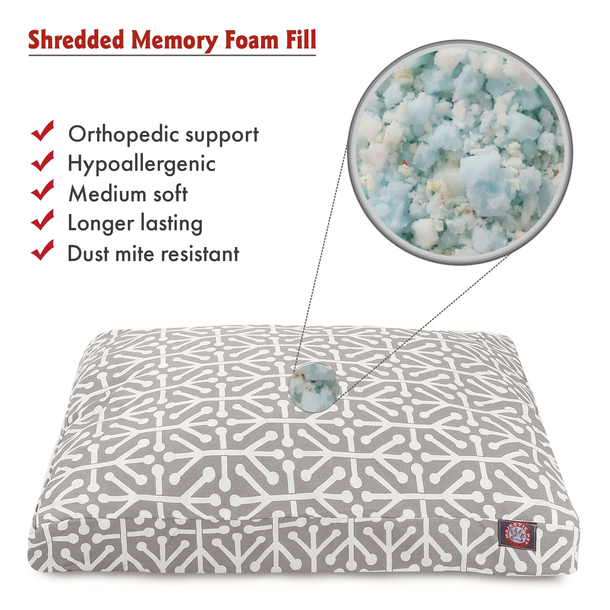 Majestic Pet | Aruba Shredded Memory Foam Rectangle Pet Bed For Dogs, Removable Cover, Gray, Medium