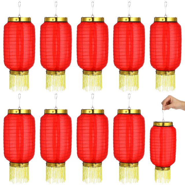 FELTECHELECTR 10 linternas japonesas impermeables de 15 cm, plegables, de tela de seda, ovaladas, decorativas, colgantes (rojas)