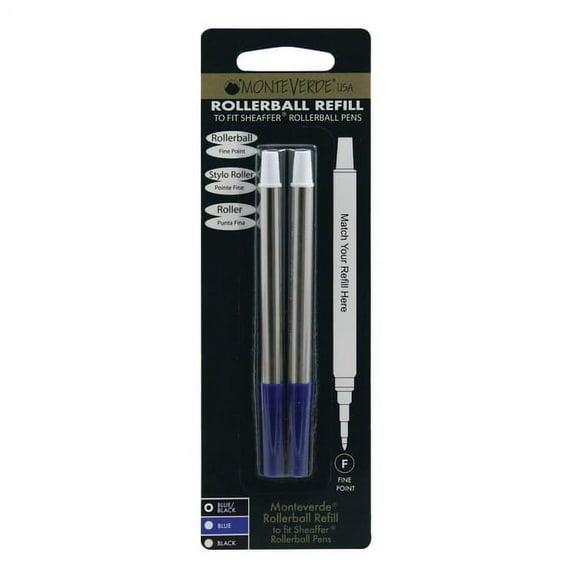 Monteverde® Rollerball Refills For Sheaffer Rollerball Pens, Fine Point, 0.5 mm, Blue/Black, Pack Of 2 Refills