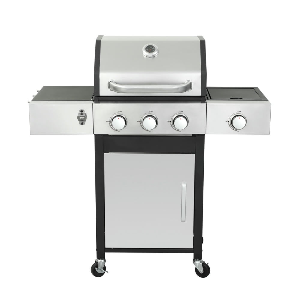 Barara King BBQ Grill, Outdoor Camping Grill,3-Burner Propane Gas BBQ Grill with Side Burner, 37230BTU Output With Enameled Cast Iron Cooking Grids