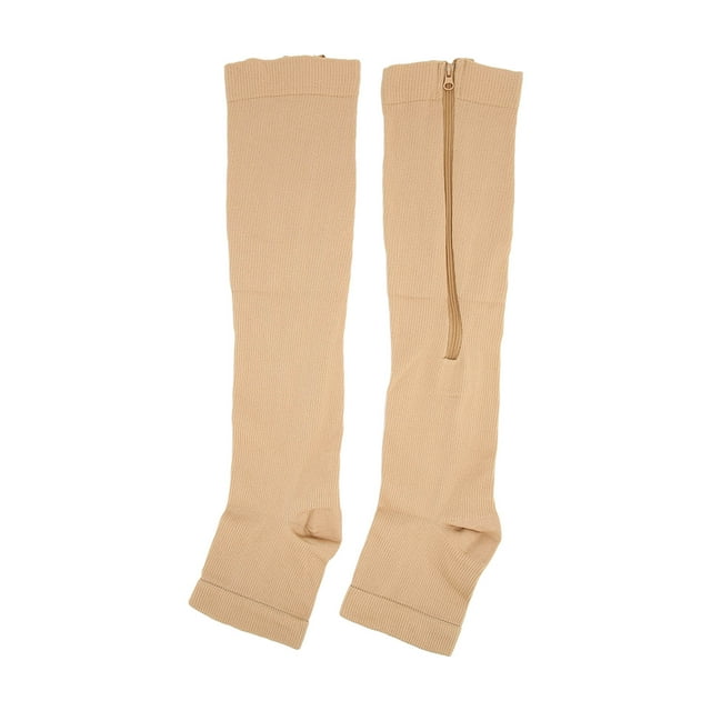 Bas de Compression en Nylon à Fermeture Éclair Favorisant la Circulation Sanguine, Bas de Compression à Bout Ouvert Couleur Peau G/TG