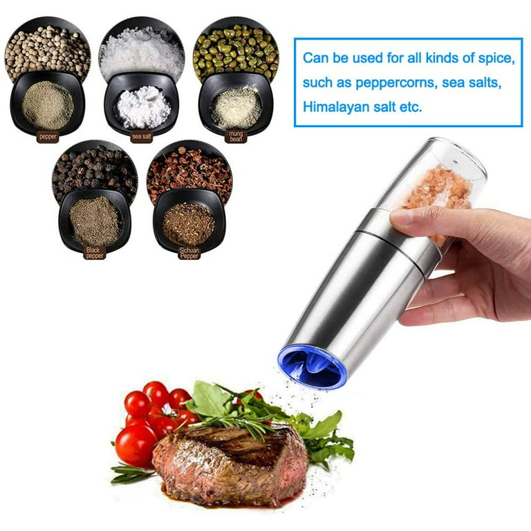 Gravity Electric Salt and Pepper Grinder Set, Automatic and  Battery-Operated with Adjustable Coarseness, LED Light, One Hand Operated  By Rongyuxuan