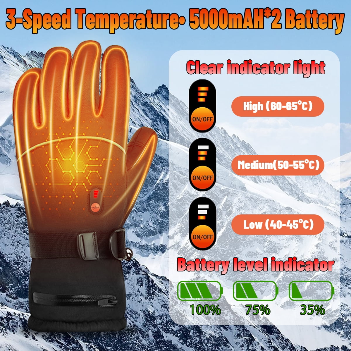 GUQDZOF Heated Gloves for Men Women with 7.4V 10000mAh Rechargeable Battery Waterproof Heated Ski Gloves for Motorcycle Working Hunting Hiking Camping Walking Arthritis Raynaud Skiing, M