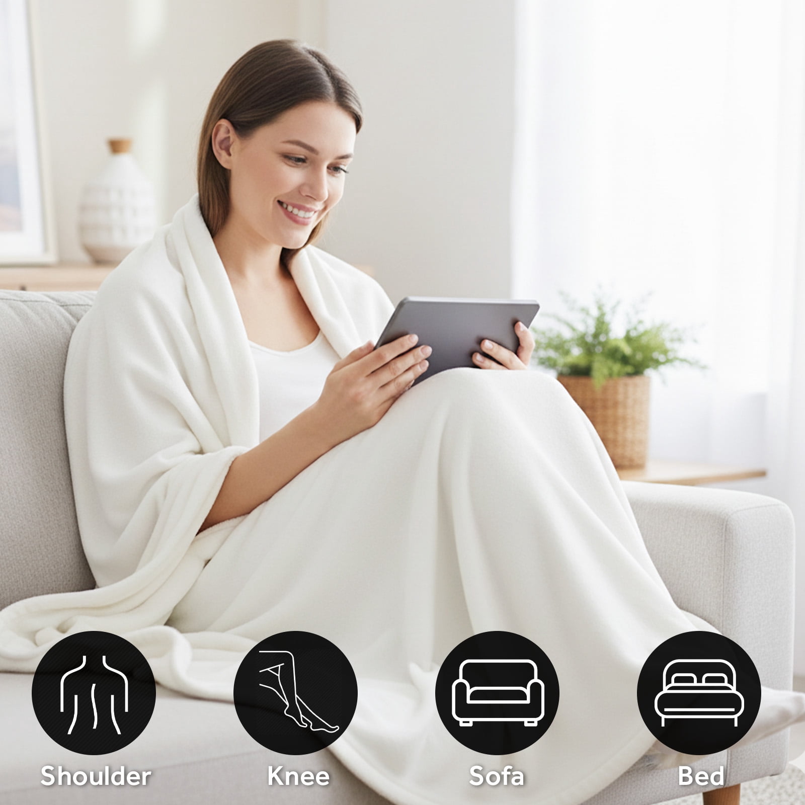OldPAPA 50" x 60" Heated Blanket,Electric Blanket Throw,Double-Layer Flannel Heated Blanket with 4 Heating Settings,4 Hours Auto Off,5 Years Warranty,ETL Certified,Machine Washable