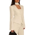 thumbnail image 2 of Chaqueta de Traje de Larga para Mujer, Color Liso, Cuello en V, Corte Entallado y Hombreras M, 2 of 9