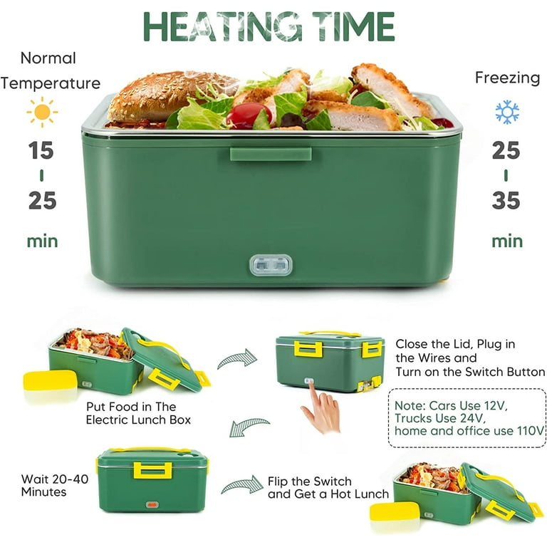 Electric Lunch Box Food Warmer, 80W Food Heater 3 in 1 12/24/110V for Car  and Home, Lunch Heating Mi…See more Electric Lunch Box Food Warmer, 80W  Food