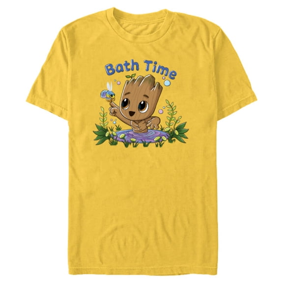 Marvel Studios I Am Groot Bath Time - Short Sleeve Blended T-Shirt for Adults - Customized-Yellow