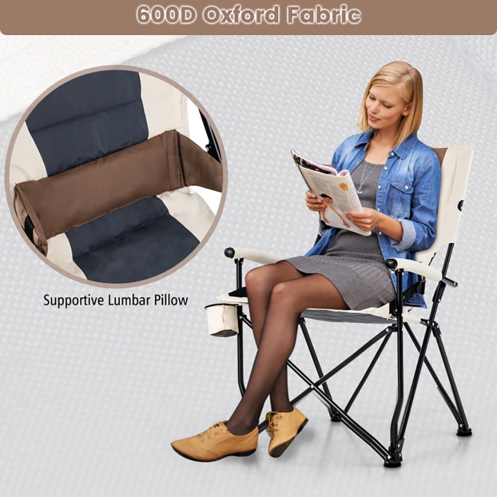 Aimee Lii Folding Camping Chair with Cup Holder Armrest and Lumbar Pillow, Portable Chairs for Adults, Comfy Outdoor Chair