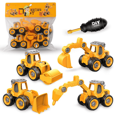 BESTSKY 4 Pcs Toy Cars,Eco-Friendly Excavator Toy,Push-And-Go Action Kids Toys Boys 6-8