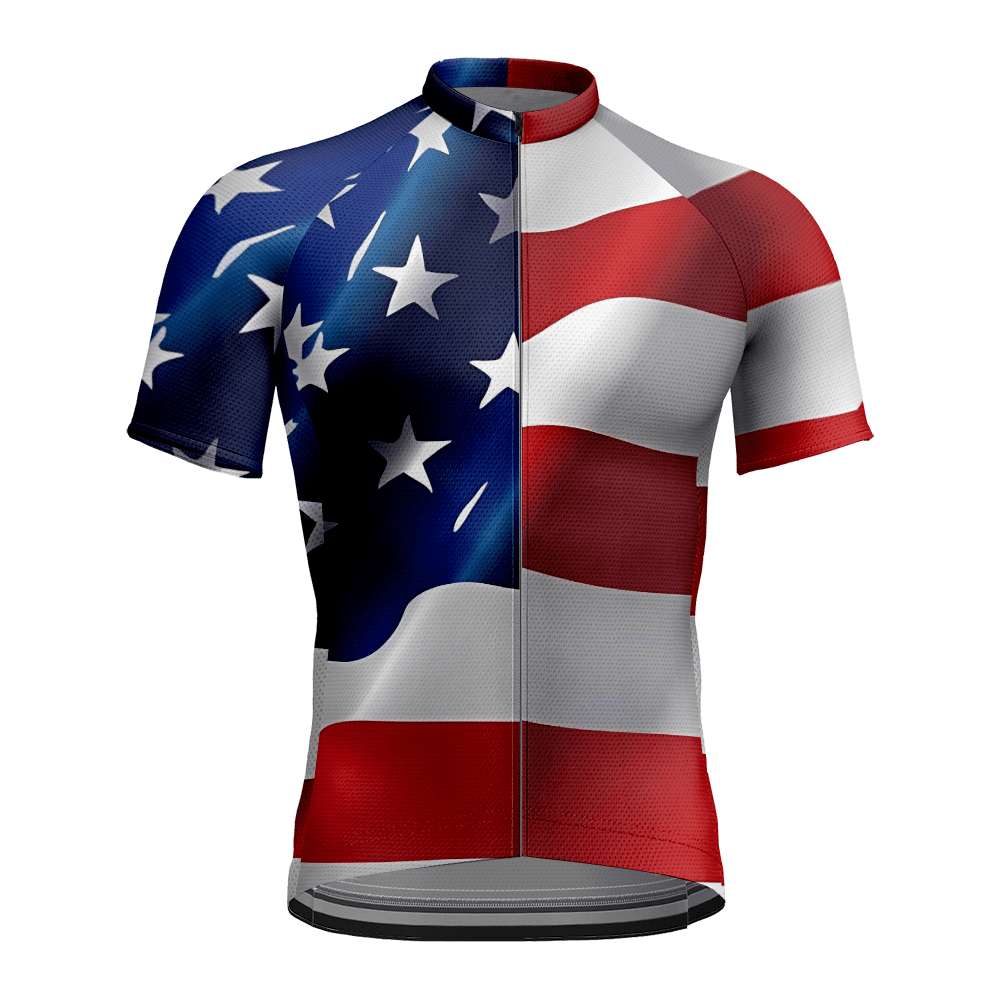Men American Flag Cycling Jersey Short Sleeve Bike Biking Shirts Quick