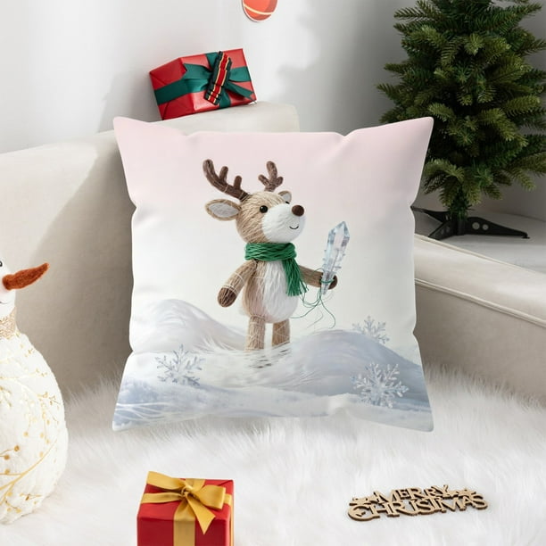 Funda De Almohada De Tela Funda De Almohada Navideña De 45x45cm, Funda De Cojín De Sofá De Tela Multicolor Para Decoración Festiva De Sala De Estar (1 Unidad) Rkxzt