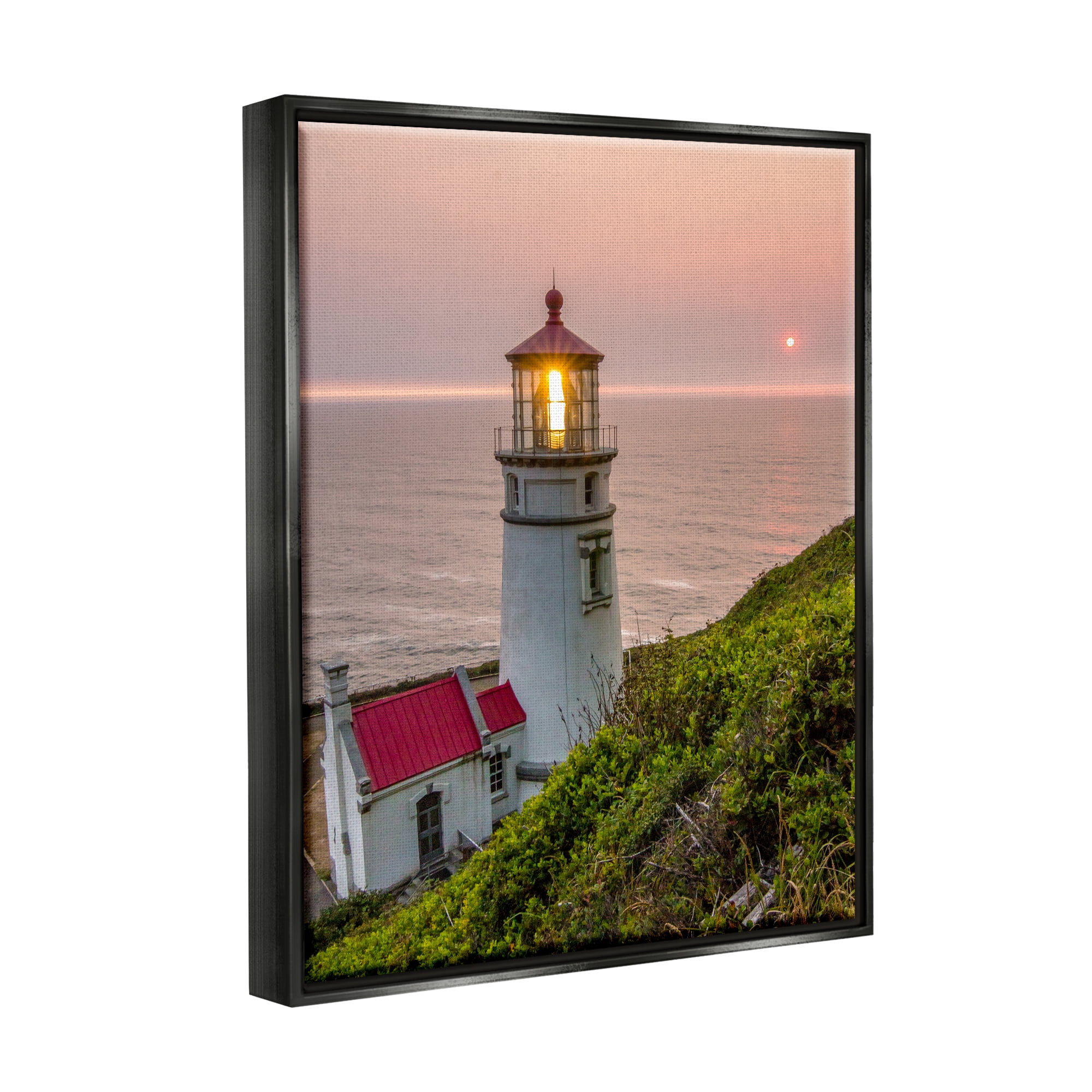 Stupell Industries Lighthouse at Sunset Nature Photography Black Floater Framed Art Print Wall Art, 17 x 21