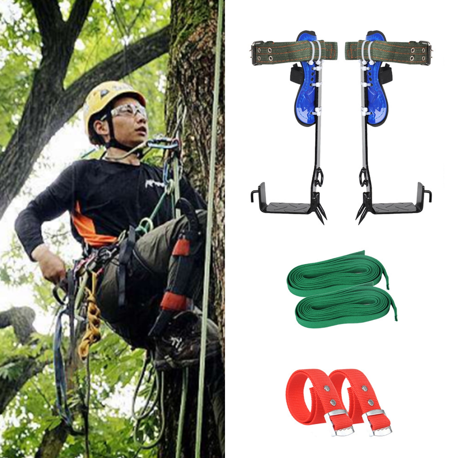 Tree Climbing Spike Set Safety Adjustable Belt Lanyard Rope Rescue Belt 2 Gears 