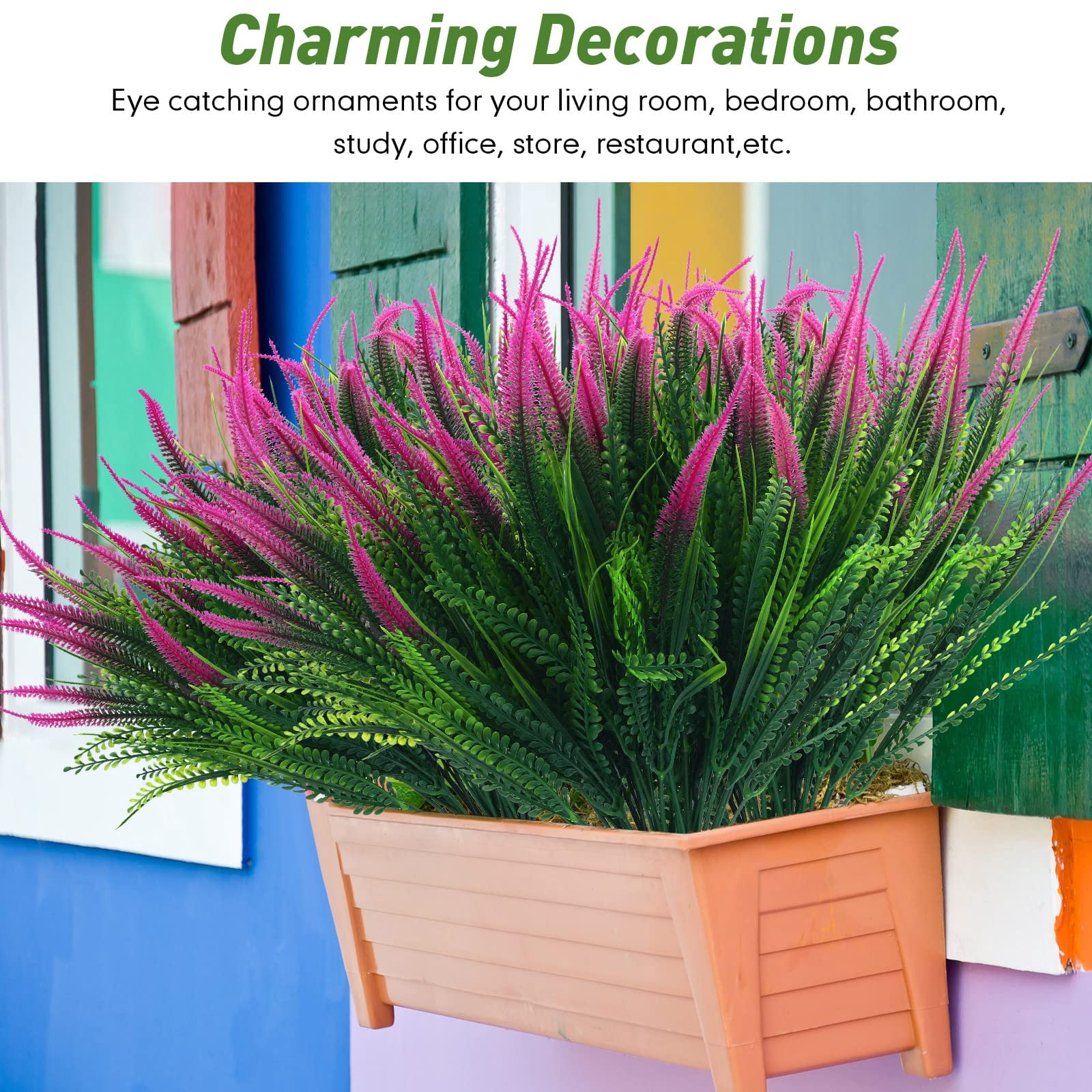 8 Pcs Artificial Plants for Outdoors UV Resistant Plastic Faux Shrubs Greenery Bushes Fake Setaria Flowers for Home Garden Table Centerpiece Indoor Outside Decor (Fuchsia)