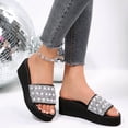 thumbnail image 6 of HomeDM Women's Open Toe Flatform Wedge Sandals Rhinestone Slip-On Summer Beach Slides Sandals, Silver Size 7.5, 6 of 9
