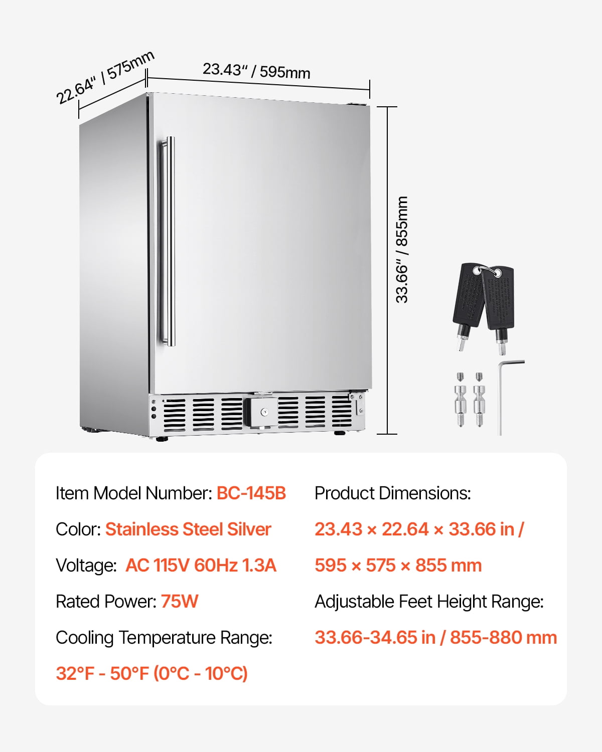VEVOR 24-Inch Indoor/Outdoor Beverage Refrigerator,150 QT Freestanding or Undercounter Beverage Fridge,180 Cans Built-in Beer Fridge with Stainless Steel Body for Residential Home Bar Commercial Use