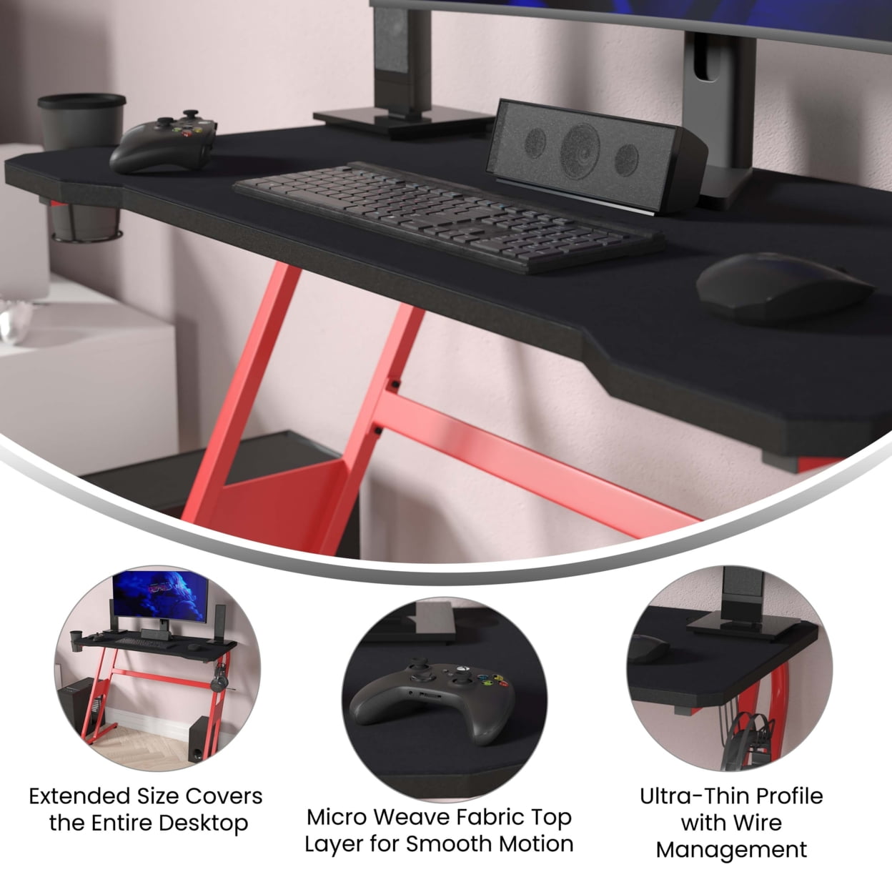 Full Desktop Gaming Mouse Pad, Anti Slip Base, Large, Black