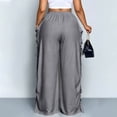 thumbnail image 3 of Women's Summer High Waist Wide Leg Pants Solid Color Pleated Drawstring Waist Casual Loose Trousers with Pockets, M, 3 of 4