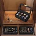 thumbnail image 2 of RONNE 3-Tier Watch Box, Stackable 8-Slot Watch Case, Woven Embossed PU Leather, Black, 2 of 8