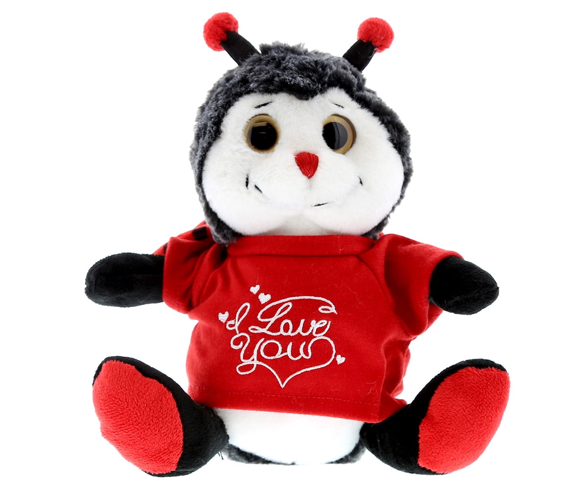 Dollibu Sitting Lady Bug I Love You Valentines Stuffed Animal - Red Message Tshirt - 7 inch