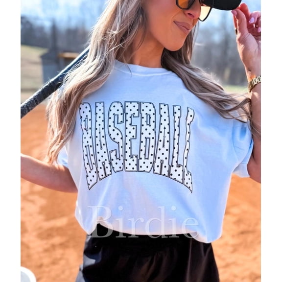 Light Blue Baseball Mama Polka Dots T-Shirt for Fun Game Day Style
