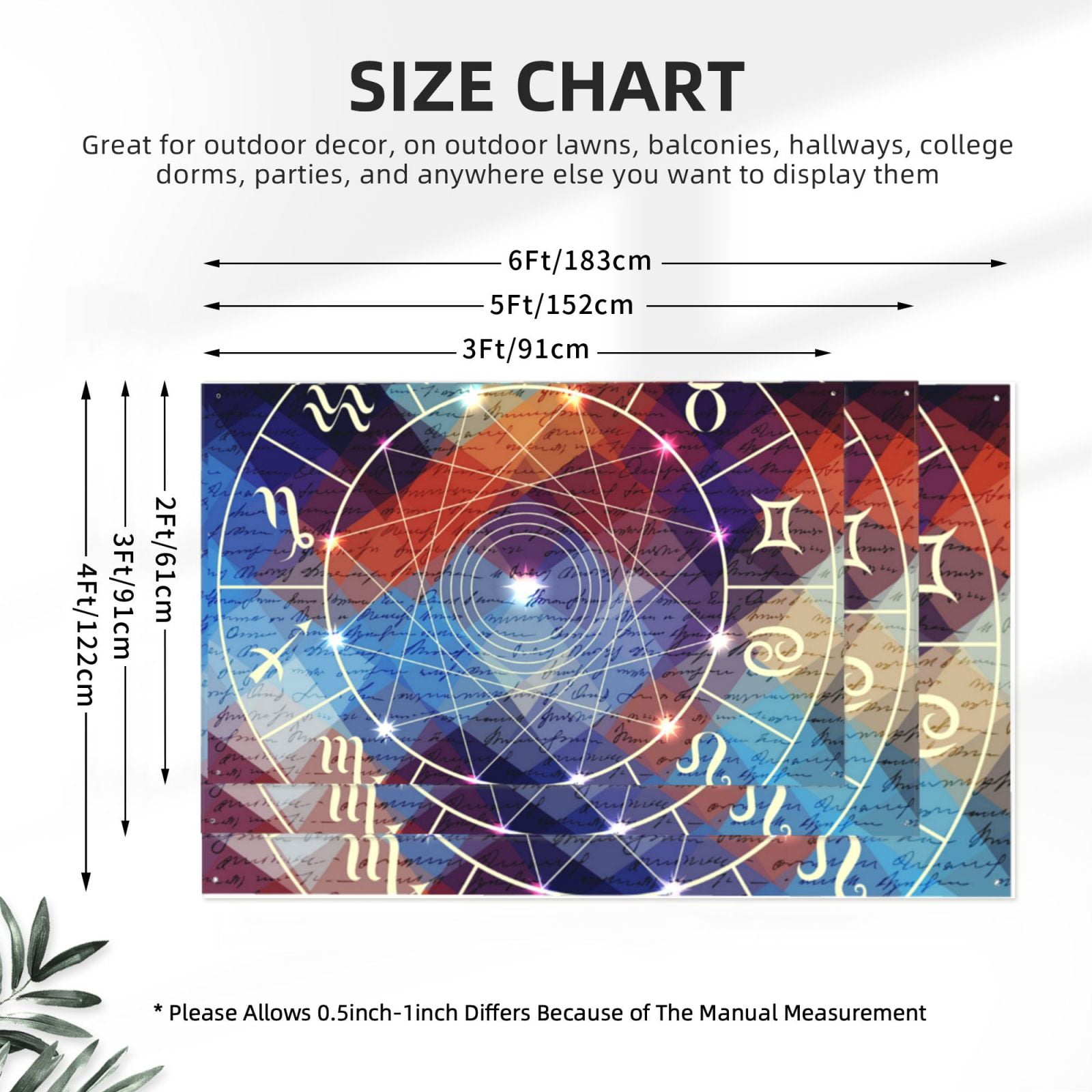 Magic Circle With Zodiacs Sign Four Hole Decorated Banner Flag for Garden Yard Home Decoration Indoor Outdoor 4x6 Ft