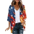 thumbnail image 2 of NTACZA Flowy Light Weight Cardigan Women Patriotic Star Print Chiffon 3/4 Sleeve Open Front Kimono Coverups Regular Orange, 2 of 6