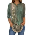 thumbnail image 2 of Xyxonk Shirts for Women V Neck Fashion Blouse Vintage Floral Print Button Down Fit Three Quarter Length T-Shirts Funny Graphic Holiday Shirt Womens Clothes Army Green 3XL, 2 of 5