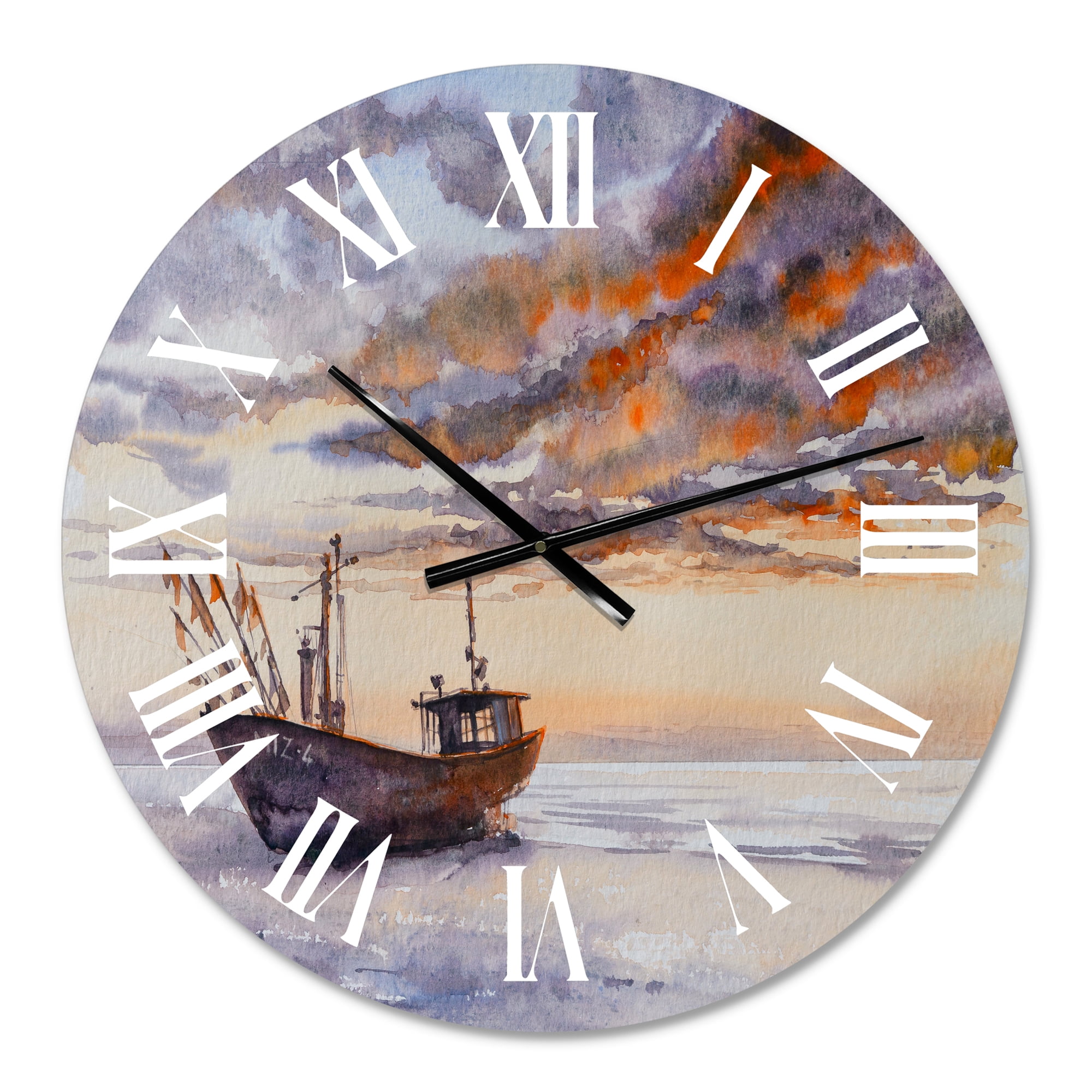 Designart 'Wooden Fishing Boat On The Baltic Shore' Nautical & Coastal Wall Clock