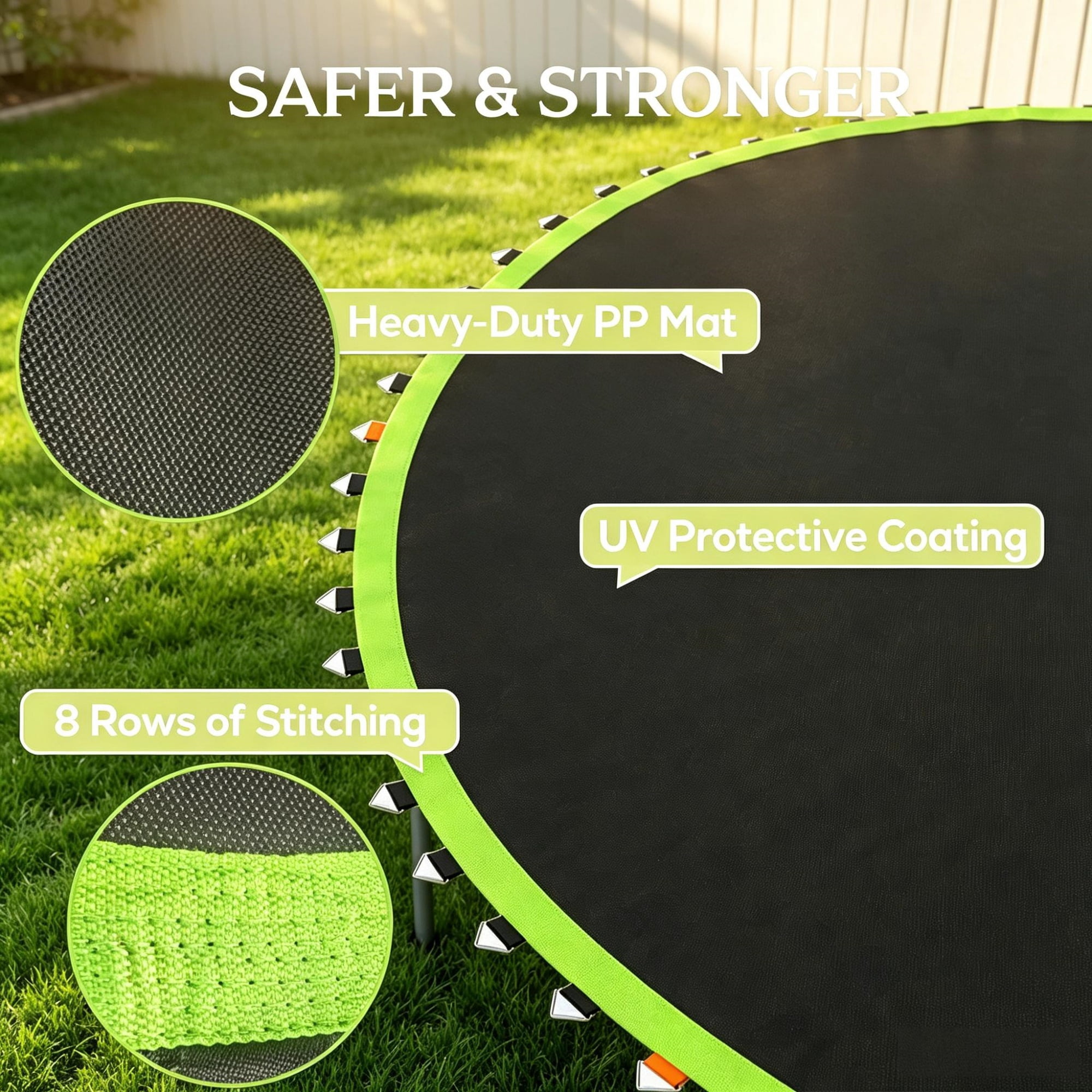12' Trampoline Replacement Mat, 72 V-Hooks, Fits 5.5" Springs, for Backyard Old Trampoline Surface Upgrade, Green (Spring & Frame Not Included)