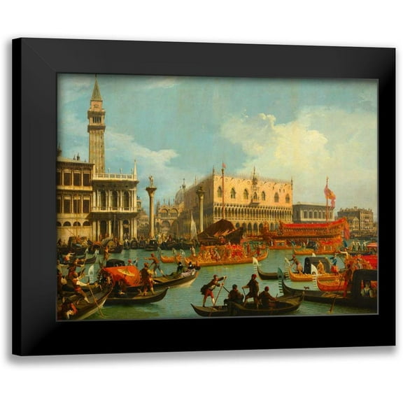 Canaletto 14x12 Black Modern Framed Museum Art Print Titled - Il ritorno del Bucintoro al molo davanti a Palazzo Ducale