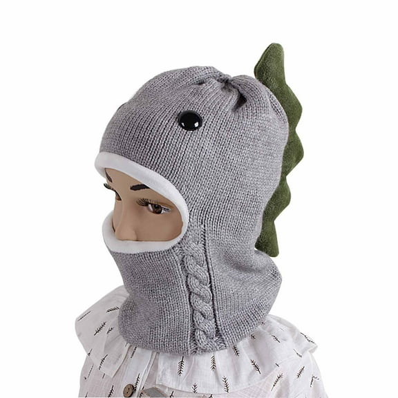 Kids Boys Girls Dinosaur Winter Knit Hat Baby Toddler Thick Scarf Earflap Hood Scarves Skull Caps