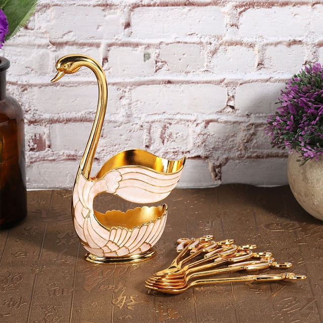 Support de Cuillère à Fruits Swan, Ensemble de Support de Cuillère à Café et Cuillère à Dessert avec Surface Polie Miroir et Conception Intégrée