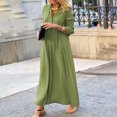 thumbnail image 2 of QLEICOM Women's 2023 Summer Dress Casual Solid V-Neck High Waist Long Sleeve Long Dress Maxi Dresses Beach Sundress Dress Green M, US Size:6, 2 of 5